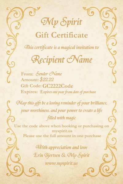 My Spirit Gift Certificate Sample